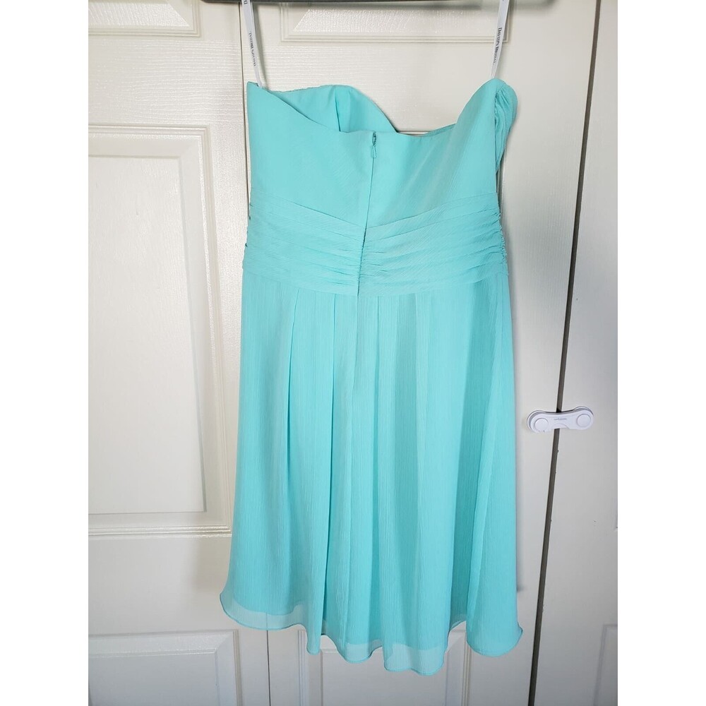 David's Bridal Short Crinkle Chiffon Dress with Front Cascade Strapless Size 8 - Picture 5 of 11